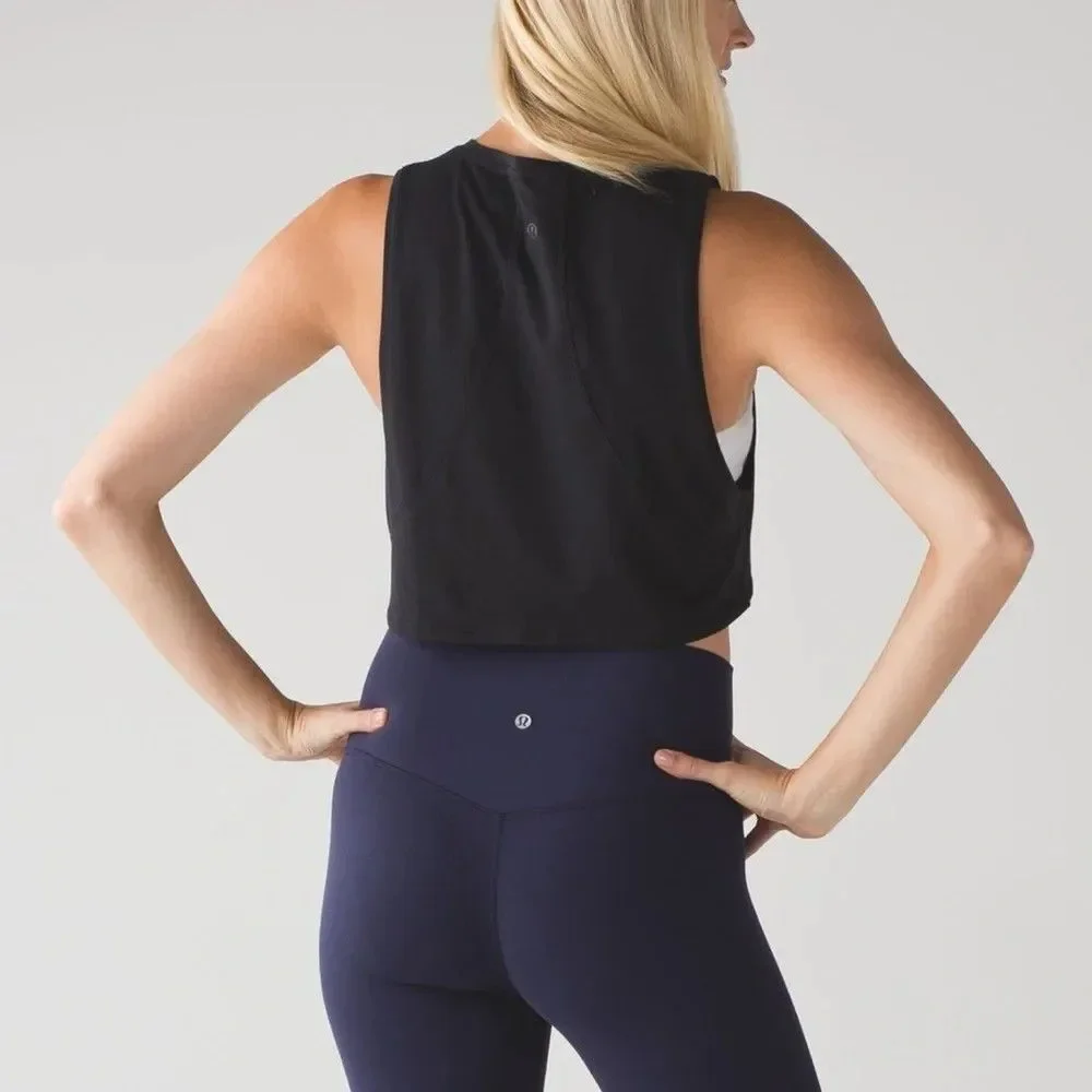 Lululemon Women Tank Top 6 Black Muscle Love Crop Activewear Crew Neck Pullover